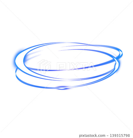 Blue ring of light, horizontally swirling light trail, black background, overlay material. 139315798