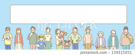 A large speech bubble featuring local people; a simple illustration in natural colors. A large speech bubble featuring local people; a simple illustration in natural colors. 139315851