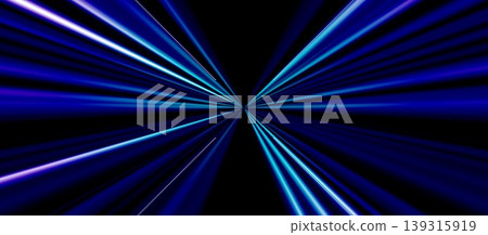 Symmetrical neon blue and cyan rays radiating from the center against a black background. Symmetrical neon blue and cyan rays radiating from the center against a black background. 139315919