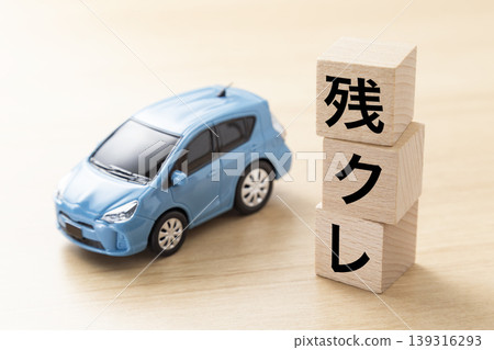 A block with "residual value loan" written on it and an eco-car A block with "residual value loan" written on it and an eco-car 139316293