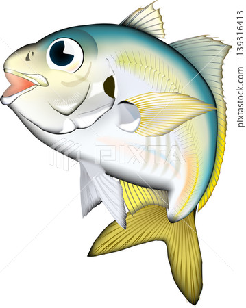 可愛的魚類插圖：「竹莢魚（日本竹莢魚）」 - 向量格式 - 白色背景單幅插圖 139316413