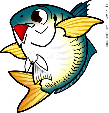 可愛的魚插圖:「竹莢魚(日本竹莢魚)」 - 向量格式 - 白色背景上的單條魚,帶有輪廓。 可愛的魚插圖:「竹莢魚(日本竹莢魚)」 - 向量格式 - 白色背景上的單條魚,帶有輪廓。 139316414