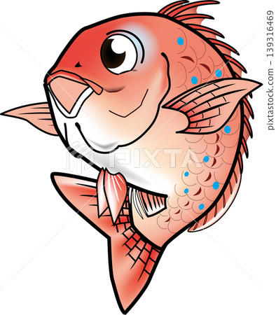可愛的魚類插圖:“鯛魚(紅鯛)” - 向量格式 - 白色背景單張圖片 可愛的魚類插圖:“鯛魚(紅鯛)” - 向量格式 - 白色背景單張圖片 139316469