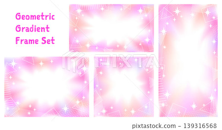 A frame set featuring beautifully gradient geometric shapes. Pink dot and stripe pattern. A frame set featuring beautifully gradient geometric shapes. Pink dot and stripe pattern. 139316568