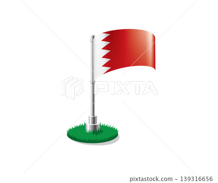 Bahraini flag on a flagpole mounted on the grass 139316656