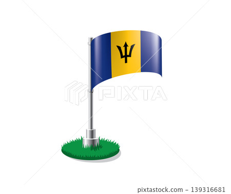 Barbados flag on a flagpole mounted on the grass Barbados flag on a flagpole mounted on the grass 139316681