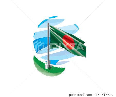 Bangladeshi flag on a green lawn against a background of blue abstract sky Bangladeshi flag on a green lawn against a background of blue abstract sky 139316689