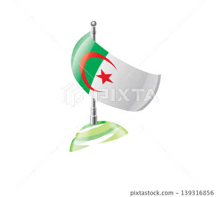 Highly detailed of waving Algerian flag with metallic pole and subtle shadow effects for print Highly detailed of waving Algerian flag with metallic pole and subtle shadow effects for print 139316856