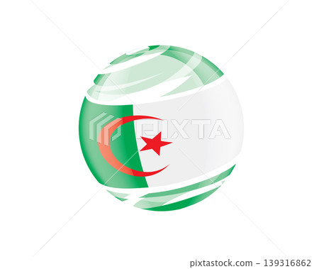 Illustration of globe wrapped in Algerian flag patterns with subtle shadowing Illustration of globe wrapped in Algerian flag patterns with subtle shadowing 139316862