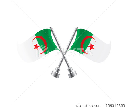 Scalable illustration capturing prideful display of Algerian national banners Scalable illustration capturing prideful display of Algerian national banners 139316863