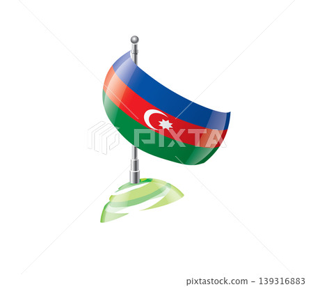 Highly detailed of waving Azerbaijani flag with metallic pole and subtle shadow effects for print Highly detailed of waving Azerbaijani flag with metallic pole and subtle shadow effects for print 139316883