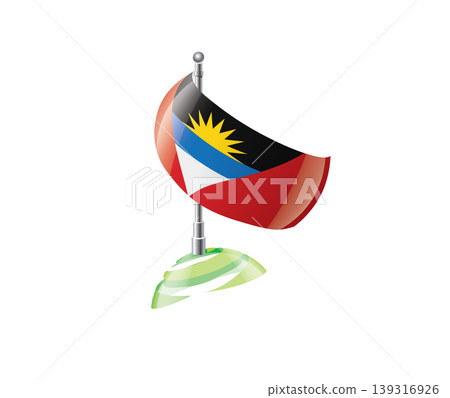 Highly detailed of waving Antigua and Barbuda flag with metallic pole and subtle shadow effects for print 139316926