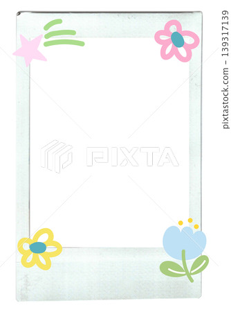 Illustration of polaroid frame with tulip, flowers, star for card print, photo decoration, template, poster, notepad, sticky note, memo, banner, postcard, border, social media post, decoration, nature 139317139