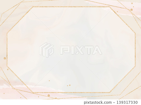 Elegant geometric gold frame on soft pastel marble background with glitter accents Elegant geometric gold frame on soft pastel marble background with glitter accents 139317330