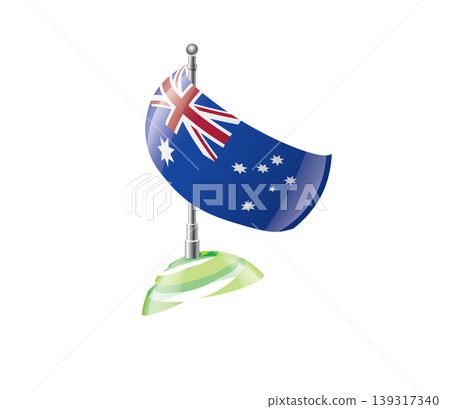 Highly detailed of waving Australian flag with metallic pole and subtle shadow effects for print 139317340