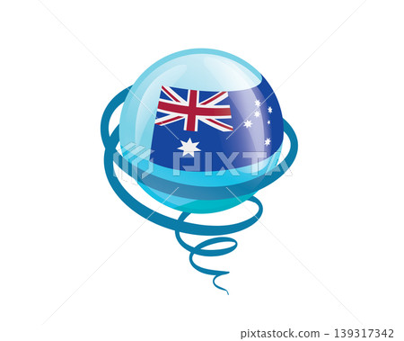 Stylish international icon showcasing Australian flag within reflective globe design Stylish international icon showcasing Australian flag within reflective globe design 139317342
