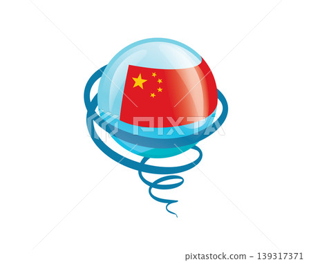 Stylish international icon showcasing Chinese flag within reflective globe design Stylish international icon showcasing Chinese flag within reflective globe design 139317371