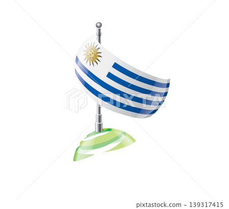 Highly detailed of waving Uruguayan flag with metallic pole and subtle shadow effects for print Highly detailed of waving Uruguayan flag with metallic pole and subtle shadow effects for print 139317415