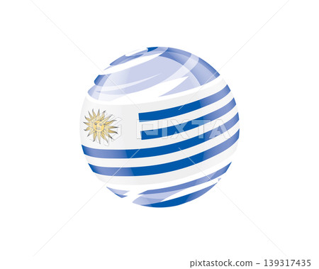 Illustration of globe wrapped in Uruguayan flag patterns with subtle shadowing Illustration of globe wrapped in Uruguayan flag patterns with subtle shadowing 139317435