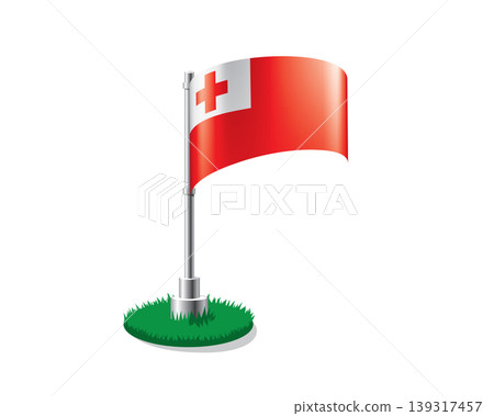 Tonga flag on a flagpole mounted on the grass Tonga flag on a flagpole mounted on the grass 139317457