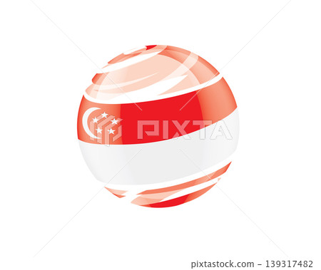 Illustration of globe wrapped in Singaporean flag patterns with subtle shadowing Illustration of globe wrapped in Singaporean flag patterns with subtle shadowing 139317482