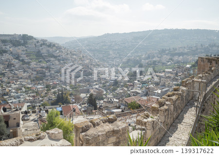 [Jerusalem] The cityscape of East Jerusalem spread across the hills as seen from the Old City. 139317622