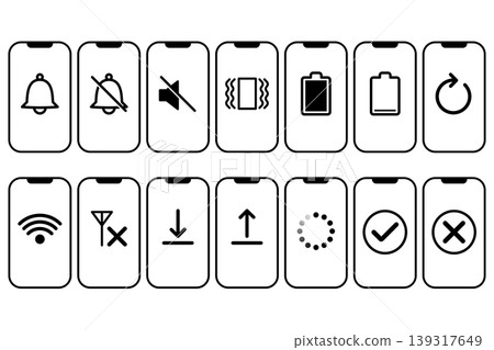 智慧型手機通知/狀態圖示集(線條藝術,14 張圖片) 智慧型手機通知/狀態圖示集(線條藝術,14 張圖片) 139317649