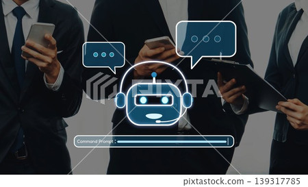 Business Team Engaging with Innovative Chatbot Technology for Enhanced Customer Interaction and Digital Communication Solutions. Raster Business Team Engaging with Innovative Chatbot Technology for Enhanced Customer Interaction and Digital Communication Solutions. Raster 139317785
