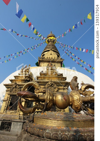 Nepal's world cultural heritage Kathmandu Valley Stupa of Tibetan Buddhist temple Swayambhunath on the hill Nepal's world cultural heritage Kathmandu Valley Stupa of Tibetan Buddhist temple Swayambhunath on the hill 139317914