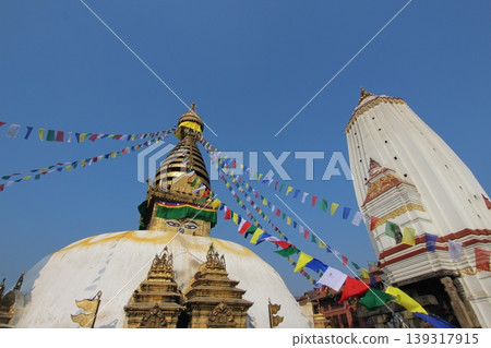 Nepal's world cultural heritage Kathmandu Valley Stupa of Tibetan Buddhist temple Swayambhunath on the hill Nepal's world cultural heritage Kathmandu Valley Stupa of Tibetan Buddhist temple Swayambhunath on the hill 139317915