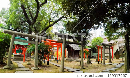 Scenery from the grounds of Mimeguri Shrine in Tokyo, part of the Sumida River Seven Lucky Gods pilgrimage. 139317967