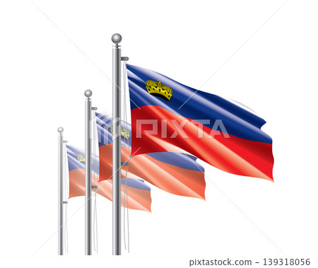 Brightly shining Liechtenstein flags wave proudly on tall masts during official celebration events Brightly shining Liechtenstein flags wave proudly on tall masts during official celebration events 139318056