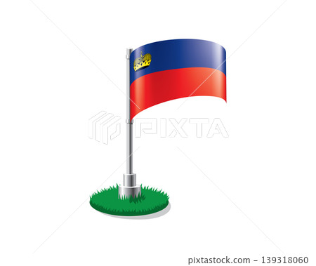 Liechtenstein flag on a flagpole mounted on the grass Liechtenstein flag on a flagpole mounted on the grass 139318060