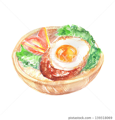 夏威夷蓋飯碗的水彩插圖 139318069