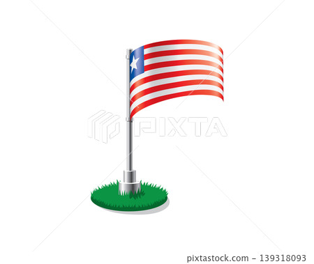 Liberian flag on a flagpole mounted on the grass 139318093