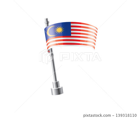 Clean representation showcasing Malaysian flag attached to glossy metal pole Clean representation showcasing Malaysian flag attached to glossy metal pole 139318110