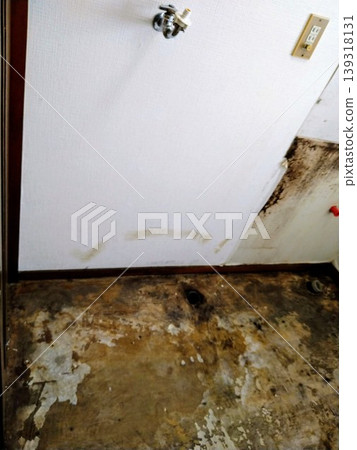 The old bathroom after the flooring was removed. The old bathroom after the flooring was removed. 139318131