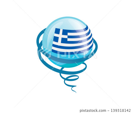 Stylish international icon showcasing Greek flag within reflective globe design Stylish international icon showcasing Greek flag within reflective globe design 139318142