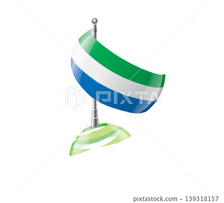 Highly detailed of waving Sierra Leonean flag with metallic pole and subtle shadow effects for print Highly detailed of waving Sierra Leonean flag with metallic pole and subtle shadow effects for print 139318157