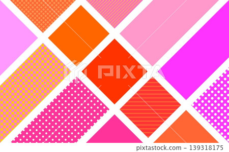 Geometric patterns: squares, triangles, dots, stripes, grids, pink, orange 139318175