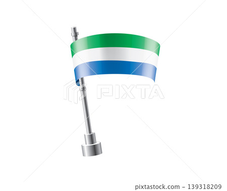 Clean representation showcasing Sierra Leonean flag attached to glossy metal pole Clean representation showcasing Sierra Leonean flag attached to glossy metal pole 139318209