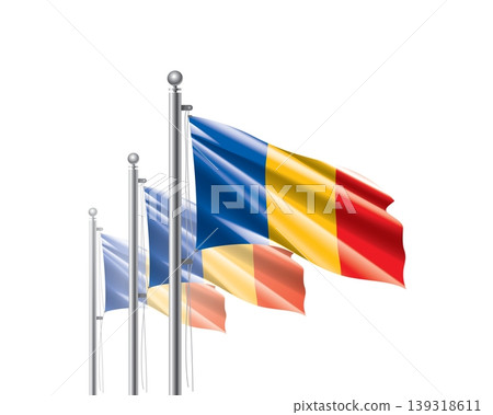 Brightly shining Chadian flags wave proudly on tall masts during official celebration events Brightly shining Chadian flags wave proudly on tall masts during official celebration events 139318611