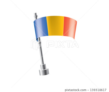 Clean representation showcasing Chadian flag attached to glossy metal pole 139318617