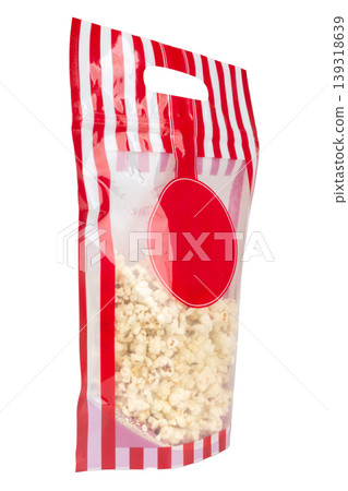 plastic bags popcorn cinema color red isolated on white background plastic bags popcorn cinema color red isolated on white background 139318639
