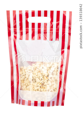 plastic bags popcorn cinema color red isolated on white background plastic bags popcorn cinema color red isolated on white background 139318642
