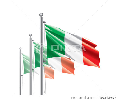 Brightly shining Italian flags wave proudly on tall masts during official celebration events 139318652