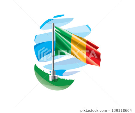 Malian flag on a green lawn against a background of blue abstract sky Malian flag on a green lawn against a background of blue abstract sky 139318664
