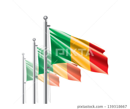 Brightly shining Malian flags wave proudly on tall masts during official celebration events Brightly shining Malian flags wave proudly on tall masts during official celebration events 139318667