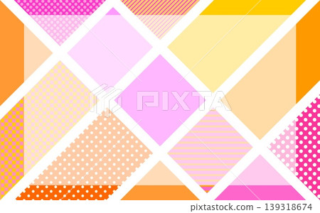 Geometric patterns, frames, squares, triangles, dots, stripes, grids, orange, pink 139318674
