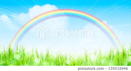 A refreshing illustration of a rainbow and a sparkling meadow. A refreshing illustration of a rainbow and a sparkling meadow. 139318946